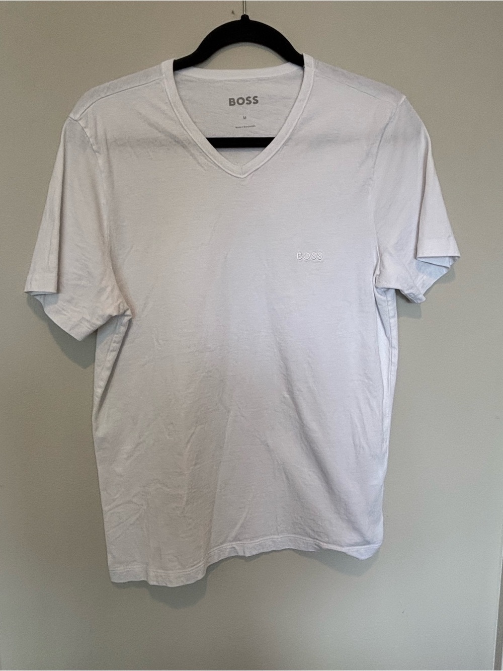 Boss Men's White V-Neck Logo Tee